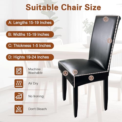Leather Chair Covers for Dining Chairs Set of 4, Super Stretch Waterproof Kitchen Chair Covers Thickened Washable Dining Chair Slipcovers Black Chair Seat Covers for Dining/Kitchen/Banquet
