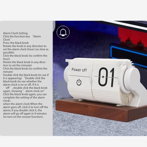 Automatic Mini Flip Clock, Rechargeable Retro Vintage Mechanical Digital Auto Flip Desk Clock with Wood Base, Large Number Timer Calendar Alarm for Home Office Hotel CAF (White)