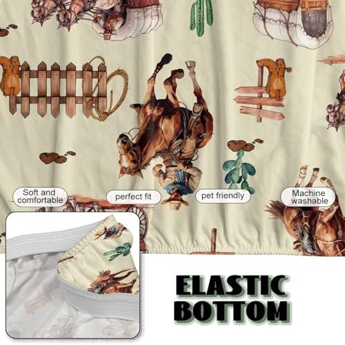 Suobstales Horse Cactus Cowboy Pattern Futon Slipcover Armless Sofa Cover Stretch Furniture Protector for Foldable Couch Bed with Elastic Bottom for Living Dining Room
