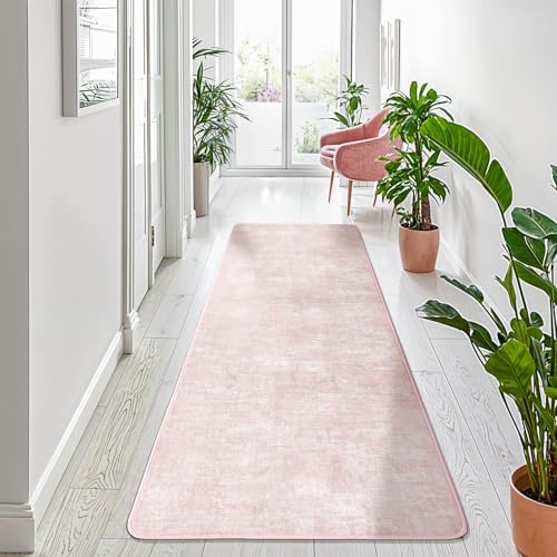 2x6 Washable Runner Rugs, Pink Stainproof Non-Slip for Hallway
