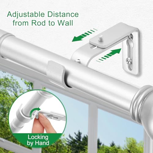 LLPJS Curtain Rod Bracket Adjustable, Drapery Rod Holder Hooks Support Hangers for 1 inch Diameter Window Curtain Rods (Satin Silver, 3-Pack)