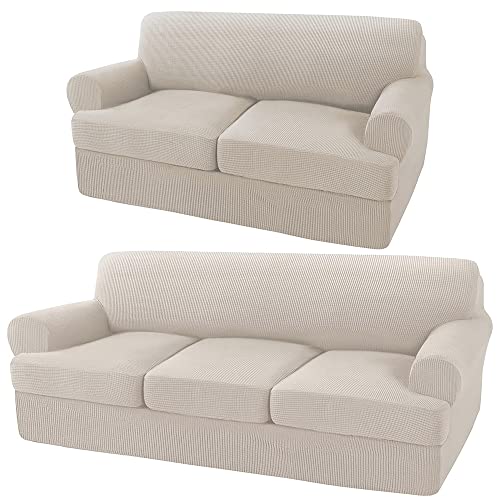 Turquoize 4 Pieces Sofa Covers for 2 Individual T Cushion Couch Sofa Slipcover Bundle 3 Pieces Loveseat Slipcover, Island Fossi