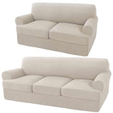 Turquoize 4 Pieces Sofa Covers for 2 Individual T Cushion Couch Sofa Slipcover Bundle 3 Pieces Loveseat Slipcover, Island Fossi