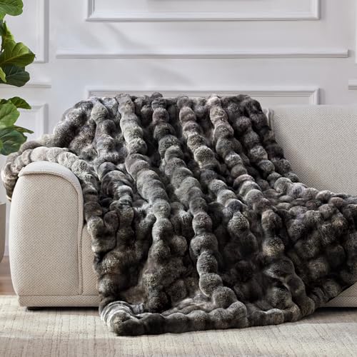 Anysay Faux Fur Throw Blanket, 1000GSM Fluffy Soft Bubble Blanket for Couch Bed, Cozy Plush Warm and Thick Blanket, Fuzzy Rabbit Throw for Living Room Bedroom 50''*60'' Tie-dye Grey