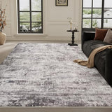 5x7 Black Gray Washable Area Rug for Living Room, Vintage Print