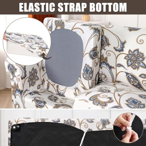 SearchI Stretch Sofa Cover Printed Couch Cover, Floral Pattern 3 Pieces Loveseat Slipcover with 2 Separate Cushion Cover, Washable Furniture Protector for Living Room(Loveseat, Love Flower)