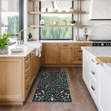 Lahome Washable Insect Botanical 2x3 Area Rugs for Entryway - Machine Washable Non-Slip Kitchen Rugs, Black Boho Low Profile Soft Faux Wool Indoor Door Mat for Bathroom,Bedroom, Hallway