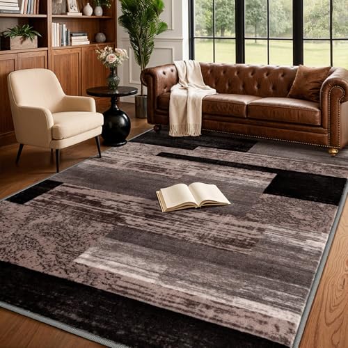 6x9 Washable Area Rugs for Living Room and Bedroom(6x9,Black&Gray)