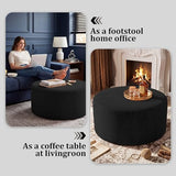 Round Coffee Table Ottoman for Corduroy Cloud Sectional Couches in a Box Memory Foam Compressed Pouf Footstool Rest for Living Room, Bedroom, Makeup Room No Assembly Require(Black, 27.6")