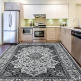 4x6 Area Rugs for Living Room, Washable Rug Vintage Floral, Gray