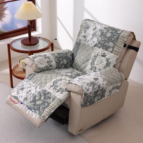 Skidproof Sofa Cover-Grey Bird Sofa Slipcover with Elastic Straps-Easy Fit Slip Cover-Washable Furniture Protector for Pets and Kids(Recliner,Grey)