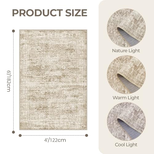 4x6 Area Rug for Entryway,Washable Kitchen Rug,Brown