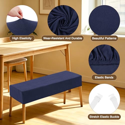 M METERXITY Jacquard Bench Slipcover, 41-51" Rectangle Solid Bench Seat Cover, Removable Washable for Banquet/Bedroom/Piano [Navy Blue,