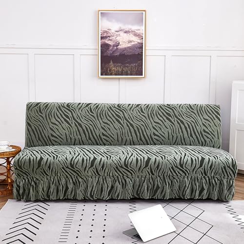Armless Sofa Bed Cover with Skirt, Futon Slipcovers No Arms, Armless Futon Cover Stretch Sofa Bed Slipcover Protector for Kids Pets (Dark Gray,Large)
