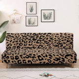 Leopard Print Couch Cover Stretch Futon Slipcover Foldable Armless Sofa Cover with Elastic Bottom Aesthetic Furniture Protector Foldable Couch Pet Covers for Sofa