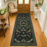 Hazo Haus Dark Green Insect 2x5 Bathroom Runner Rug - Washable Non Slip Runners for Kitchen, Laundry Room, Front Door Mat Entrance, Nature Floral Indoor Floor Décor, Thin Low Pile with Rubber Backed