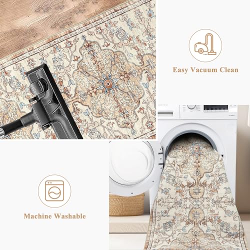 Pauwer Hallway Runner Rug 2x6, Washable Boho Kitchen Runner, Brown/Blue
