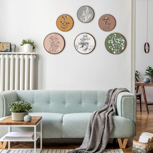 Barydat 6 Pieces Boho Plant Wall Art Decor Wooden Boho Farmhouse Rustic Bohemian Wall Hanging for Bedroom Living Room Office (Retro,8 Inch, 10 Inch)