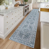 Vintage Washable Runner Rug 2.6x16 Long Hallway Kitchen Rugs Blue