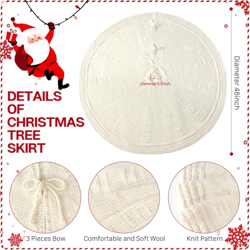 EIMMBD Christmas Tree Skirt, 48 inches Cable Knit Knitted Thick Rustic Christmas Tree Decoration for Xmas Indoor Home Holiday (Cream)