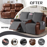 KinCam 100% Waterproof Recliner Loveseat Cover with Console X1, Recliner Couch Covers X1, Recliner Chair Covers X1(Charcoal Gray)