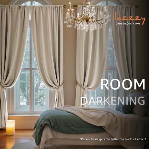 Lazzzy Velvet Blackout Curtains Thermal Insulated Room Window Drapes Super Soft Luxury Curtains for Living Room Bedroom Rod Pocket 2 Panels, Beige, 52" W x 84" L