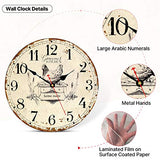 Rustic Wall Clock French Country Vintage 14 Inch Battery Operated Silent Non-Ticking Wooden Wall Clocks Retro Arabic Numerals Animal Hen Style (Gourmet Kitchen)