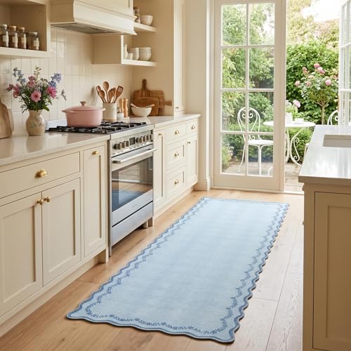 GarveeHome 2.5x8 Scalloped Washable Runner Rug Non Slip Hallway Kitchen Rug