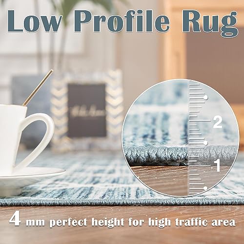 jinchan 5x7 Moroccan Geometric Washable Living Room Area Rug, Teal Blue
