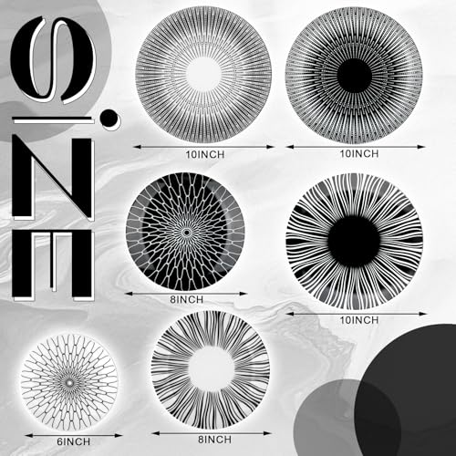 Hicarer Set of 6 Black and White Plate Wall Decor Minimalist Ceramic Plate Wall Art with W-shaped Invisible Hooks & Silver Nails, Multi-use Dinner Plates for Home Office Art & Dining