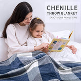 RECYCO Buffalo Plaid Chenille Throw Blanket, 50"x60", Navy Off White