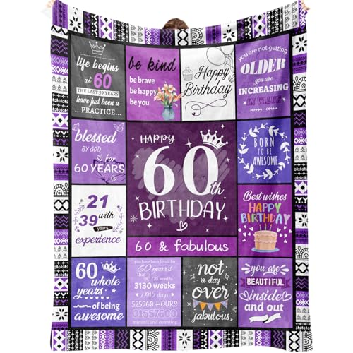 60th Birthday Gifts for Women, 60 Year Old Birthday Gifts for Women, Gifts for 60 Year Old Woman, Happy 60th Birthday Decorations,1966 Birthday Gift for Mom, Grandma - 60 Bday Blanket 60”x50”