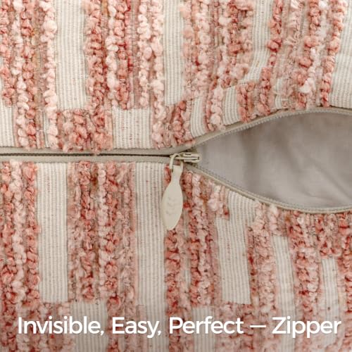 Boho Striped Decorative Throw Pillow Covers Set of 2,16"X16",Pink