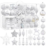 SHareconn 100pcs Christmas Tree Decorations Ornaments Set, Shatterproof Plastic Baubles Decorative Balls for Xmas Tree Decor Holiday Wedding Party, White