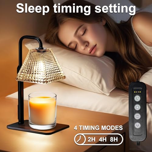 Candle Warmer Lamp with Timer Dimmer Adjustable Height,Electric Dimmable Wax Warmer for Scented Jar Candles,Mom Birthday Gifts for Women,House Warming Gifts New Home Bedroom Decor,Black