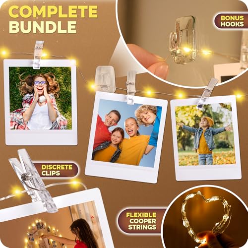 Mind-Glowing Photo Clips String Light - Warm White Fairy Lights with Clips for Hanging Pictures - Teen Girl Room Decor, Trendy Stuff - Birthday Gift for Any Year Old Tween Girls (50 LED, 16.4 ft)