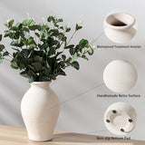 LUKA Ceramic Rustic Farmhouse Vase, 9.2 inch Whitewashed Terracotta Vase, Pottery Decorative Vases,Clay Decorative Vases for Home Decor, Table, Living Room, Shelf, Mantel Decoration(Off-White)