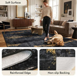 Fixwal Washable 6x9 Area Rug for Living Room, Non-Slip, Black/Gold