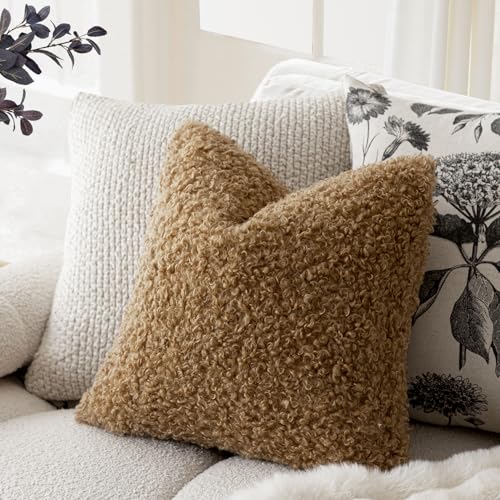 Foindtower Decorative Fuzzy Faux Fur Throw Pillow Covers 20x20 Inch Bronze