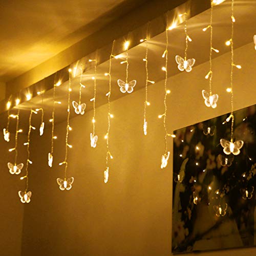 Butterfly Curtain Lights, 4.9ft 48 LED USB Window Fairy Lights 10 Butterflies 8 Modes Firefly Twinkle Timer String Lights with Remote for Room Bedroom Wall Ceiling Party Wedding Christmas