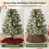 ELYKEN 33 Inch Christmas Tree Collar, 6-Piece Xmas Tree Skirt for Artificial Trees, Handcrafted Plastics Wicker Tree Base Cover with Cord Cut-Out Rustic Farmhouse Tree Ring for Home Decor