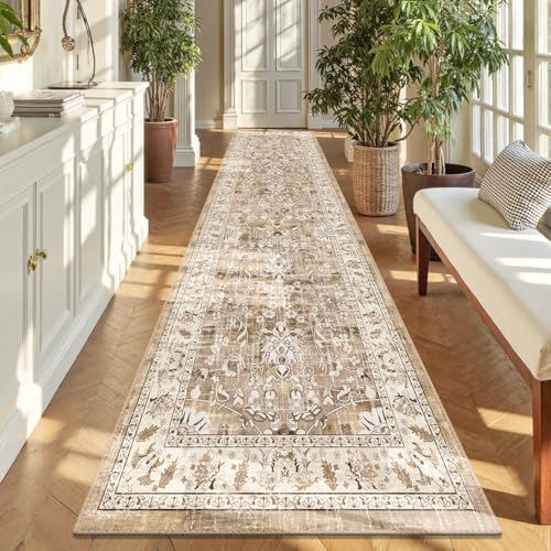 LOKHOM 3x10 Washable Hallway Runner Rug, Boho Non-Slip Kitchen Rugs, Beige