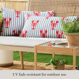 Martha Stewart Americana Stripe Lobster Indoor Outdoor Decorative Pillow 2-Pack Set, UV Fade Resistant, Water Repellent, Printed Coastal Design, Red/Blue, 11"x18"