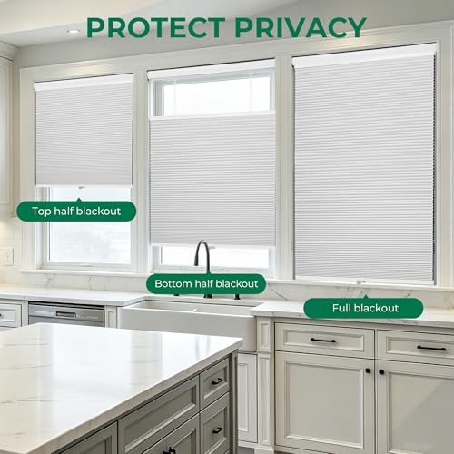 Allesin Top Down Bottom Up Cellular Shades,Blackout Blinds Noise Reduction,Cordless Cellular Shades Room Darkening Honeycomb Blinds,Blackout (White,27"x64")
