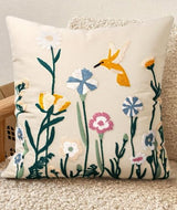 Embroidered Throw Pillow Cover 18x18 Inch, Flower Bird