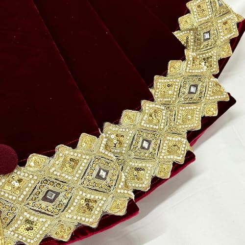 60-Inch Venetian Gilded Velvet Christmas Tree Skirt with Gold Embellished Border, Foam-Padded, Button Closure, Burgundy