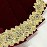 60-Inch Venetian Gilded Velvet Christmas Tree Skirt with Gold Embellished Border, Foam-Padded, Button Closure, Burgundy