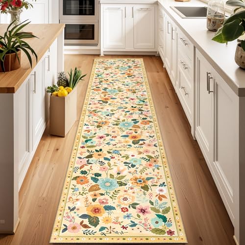 Floral Washable 2x10 Area Rugs Runner Entryway Hallway Yellow/Orange