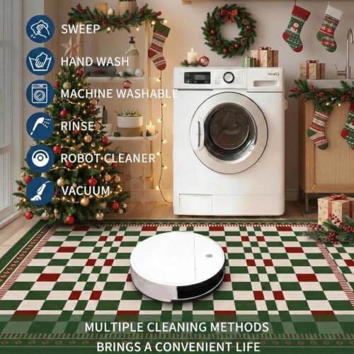 GarveeHome 3x5 Christmas Area Rug Checkered Bordered Throw Rug