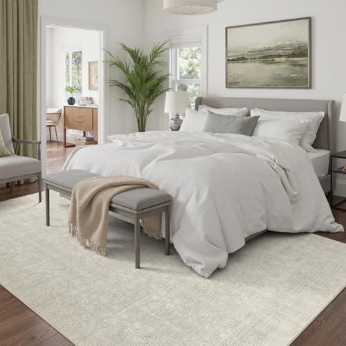 DCX Washable 8x10 Beige Rug, Stain Resistant Rubber Back Non Slip Rug